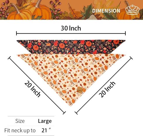 CROWNED BEAUTY Fall Dog Bandanas Reversible Large 2 Pack, Pawsome Harvest Set, Plaid Adjustable Triangle Holiday Scarves for Medium Large Extra Large Dogs Boy Girl Pets DB127-L in Saudi Arabia