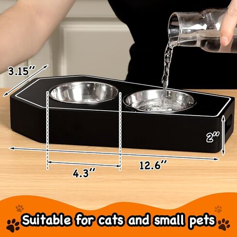 Halloween Cat Bowl Gothic Coffin Novelty Wooden Skeleton Design Non-Slip Stainless Steel Small Basic Cat Accessories Food Water Bowls Spooky Kitty Feeder for Indoor Small Pets Gift Idea for Cat Lovers in Kuwait