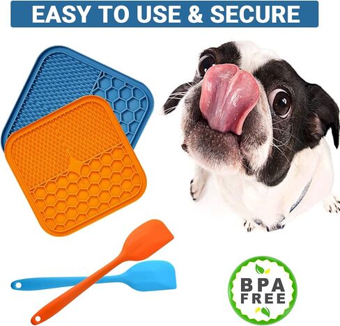 Slow Feeding Silicone Licking Mat with Spatula for Dogs and Cats. Non-Toxic Outdoor Fun Travel Training Calming Anxiety Boredom Relief Suitable for Mixed Healthy Food -Blue Color in Saudi Arabia