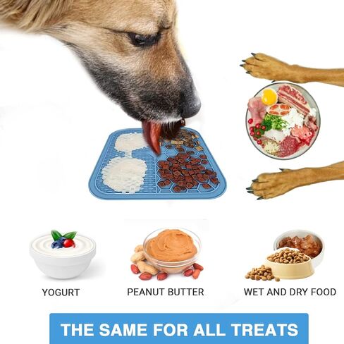 Slow Feeding Silicone Licking Mat with Spatula for Dogs and Cats. Non-Toxic Outdoor Fun Travel Training Calming Anxiety Boredom Relief Suitable for Mixed Healthy Food -Blue Color in Saudi Arabia