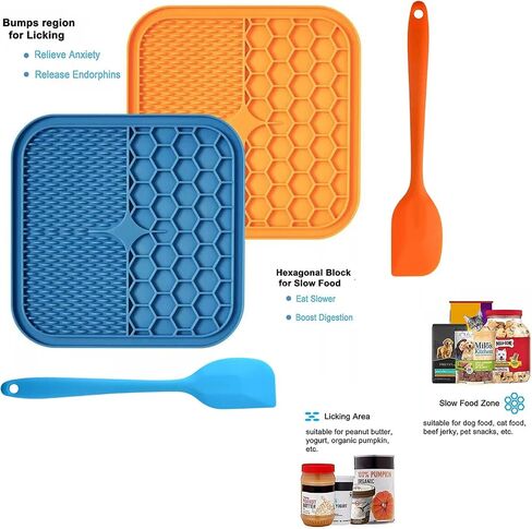 Slow Feeding Silicone Licking Mat with Spatula for Dogs and Cats. Non-Toxic Outdoor Fun Travel Training Calming Anxiety Boredom Relief Suitable for Mixed Healthy Food -Blue Color in Saudi Arabia