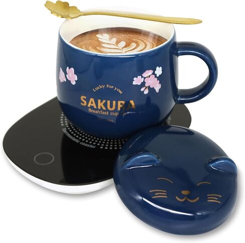 Coffee Mug Warmer with Mug - Mug Warmer Cute Coffee Warmer Mug Coffee Cup for Women Coffee Tea Warmer Cup for Desk Smart Coffee Mug Warmer Set Birthday Gift Box Coffee Mug Set Deep Blue in Saudi Arabia