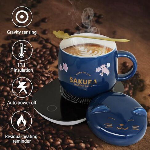 Coffee Mug Warmer with Mug - Mug Warmer Cute Coffee Warmer Mug Coffee Cup for Women Coffee Tea Warmer Cup for Desk Smart Coffee Mug Warmer Set Birthday Gift Box Coffee Mug Set Deep Blue in Saudi Arabia