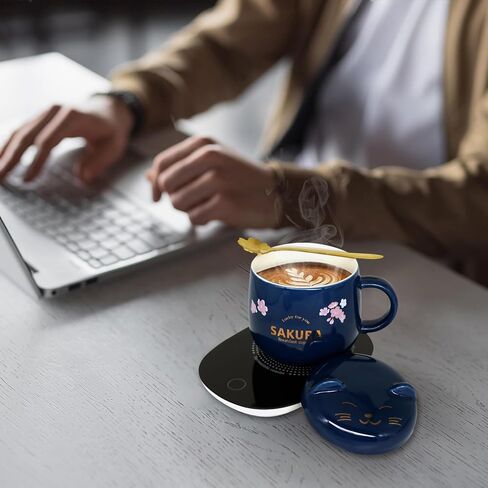 Coffee Mug Warmer with Mug - Mug Warmer Cute Coffee Warmer Mug Coffee Cup for Women Coffee Tea Warmer Cup for Desk Smart Coffee Mug Warmer Set Birthday Gift Box Coffee Mug Set Deep Blue in Saudi Arabia
