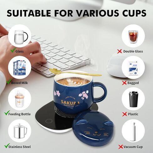 Coffee Mug Warmer with Mug - Mug Warmer Cute Coffee Warmer Mug Coffee Cup for Women Coffee Tea Warmer Cup for Desk Smart Coffee Mug Warmer Set Birthday Gift Box Coffee Mug Set Deep Blue in Saudi Arabia