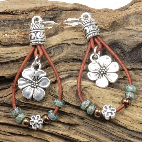 أقراط بوهو للنساء أقراط جلدية من راعية البقر الريفية للحفلات الموسيقية إكسسوارات روديو أقراط جلدية بنية اللون أقراط فضية هدية لزهرتها in Saudi Arabia