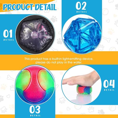 Hanaive 6 قطع كرة خفيفة للكلاب، كرة LED وامضة للكلاب، مادة TPR، لعبة تفاعلية متوهجة للكلاب، كرة للكلاب، يتم تنشيطها للكلاب والجراء من 2.2 بوصة إلى 2.99 بوصة in Saudi Arabia
