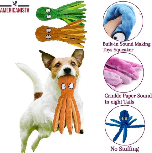 Squeaky Dog Toys, Octopus Dog Toys for Small, Medium & Large Dogs-No Stuffing Crinkle Plush Pet Training Dog Toys for Puppy Teething, Durable Interactive-2 Pack (Purple & Blue) in Saudi Arabia