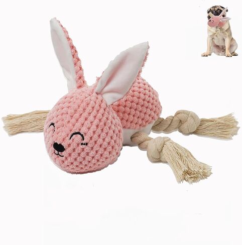 Dog Plush Pink Rabbit Toy for Aggressive Chewers, Indestructible Dog Squeaky Toys, Stuffed Animals Toys with Cotton Material and Crinkle Paper, Durable Chewing Toys, Bunny Dog Toy in Saudi Arabia