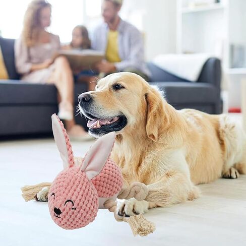 Dog Plush Pink Rabbit Toy for Aggressive Chewers, Indestructible Dog Squeaky Toys, Stuffed Animals Toys with Cotton Material and Crinkle Paper, Durable Chewing Toys, Bunny Dog Toy in Saudi Arabia