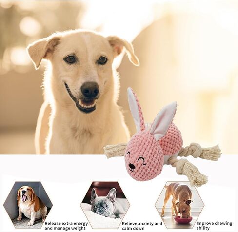 Dog Plush Pink Rabbit Toy for Aggressive Chewers, Indestructible Dog Squeaky Toys, Stuffed Animals Toys with Cotton Material and Crinkle Paper, Durable Chewing Toys, Bunny Dog Toy in Saudi Arabia