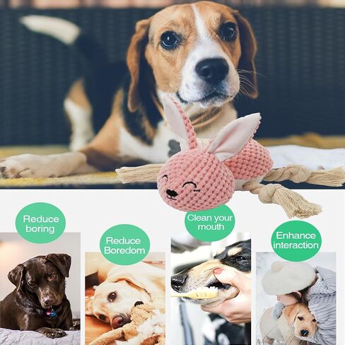 Dog Plush Pink Rabbit Toy for Aggressive Chewers, Indestructible Dog Squeaky Toys, Stuffed Animals Toys with Cotton Material and Crinkle Paper, Durable Chewing Toys, Bunny Dog Toy in Saudi Arabia