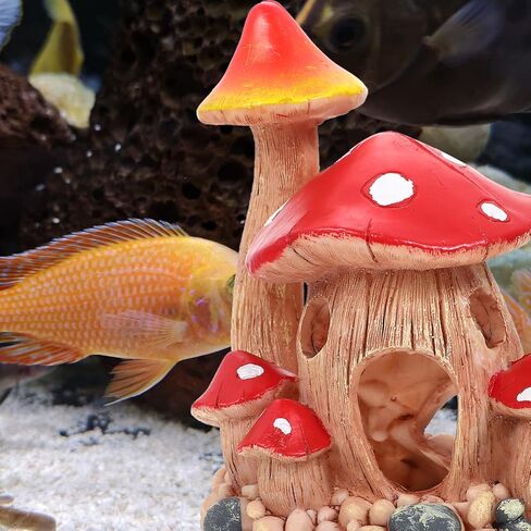 Zerodeko 1PC Resin Mushroom Hideout House, Aquarium Mushroom House Decorations, Fish Tank Cave Ornament for Small Fish Tank Landscape Hideaway Decor, Decoration in Saudi Arabia