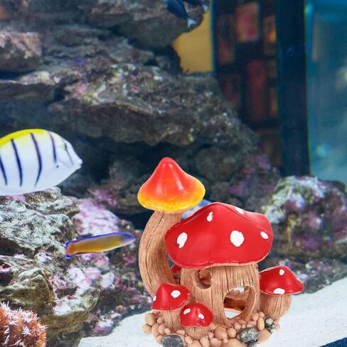 Zerodeko 1PC Resin Mushroom Hideout House, Aquarium Mushroom House Decorations, Fish Tank Cave Ornament for Small Fish Tank Landscape Hideaway Decor, Decoration in Saudi Arabia
