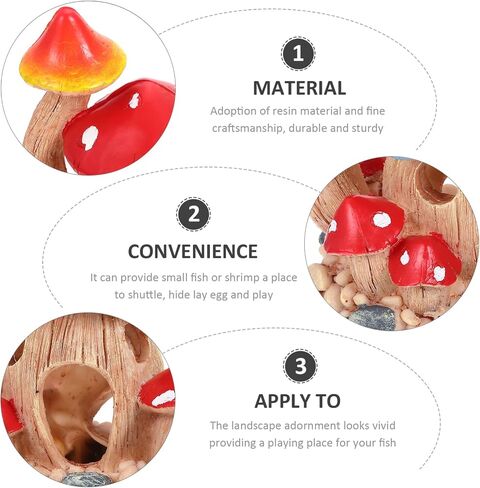 Zerodeko 1PC Resin Mushroom Hideout House, Aquarium Mushroom House Decorations, Fish Tank Cave Ornament for Small Fish Tank Landscape Hideaway Decor, Decoration in Saudi Arabia