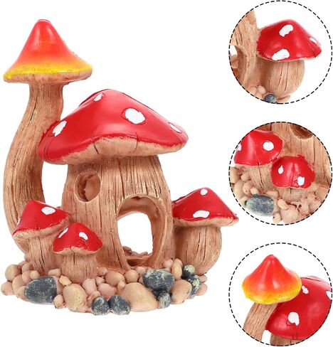 Zerodeko 1PC Resin Mushroom Hideout House, Aquarium Mushroom House Decorations, Fish Tank Cave Ornament for Small Fish Tank Landscape Hideaway Decor, Decoration in Saudi Arabia