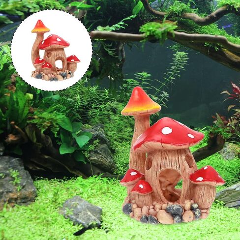 Zerodeko 1PC Resin Mushroom Hideout House, Aquarium Mushroom House Decorations, Fish Tank Cave Ornament for Small Fish Tank Landscape Hideaway Decor, Decoration in Saudi Arabia