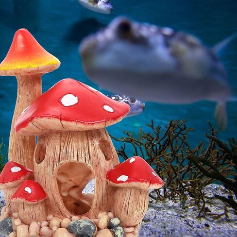 Zerodeko 1PC Resin Mushroom Hideout House, Aquarium Mushroom House Decorations, Fish Tank Cave Ornament for Small Fish Tank Landscape Hideaway Decor, Decoration in Saudi Arabia