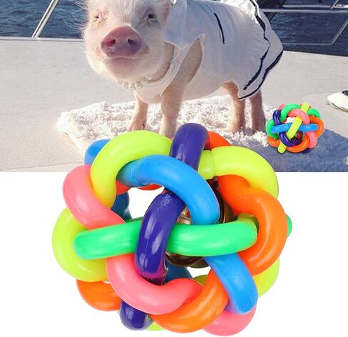 GLOGLOW Rubber Bell Ball Toys, 3 inch Colorful Soft TPR Ball Chewing Interactive Toy with Inside Bell for Dogs Mini Pigs(7.5cm) in Saudi Arabia