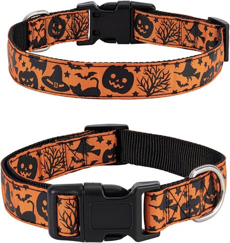 TDTOK Halloween Dog Collar, Soft Comfy Halloween Themed Pet Collar with Spooky Ghost Skull Bat Cat Witch Tree Hat Pumpkin Pattern for Small Medium Large Dogs (1 PCS) in Saudi Arabia