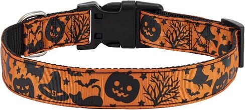 TDTOK Halloween Dog Collar, Soft Comfy Halloween Themed Pet Collar with Spooky Ghost Skull Bat Cat Witch Tree Hat Pumpkin Pattern for Small Medium Large Dogs (1 PCS) in Saudi Arabia