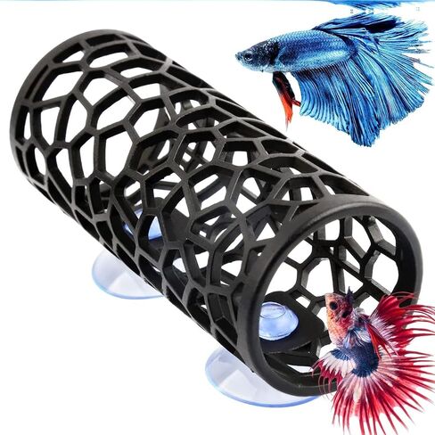 Betta Fish Tunnel, Hollow Design Betta Tunnel Betta Fish Tank Decor, Betta House Shrimp Pleco Hide Resting Tube, Betta Fish Tank Accessories for Betta Guppies Resting (Black) in Saudi Arabia
