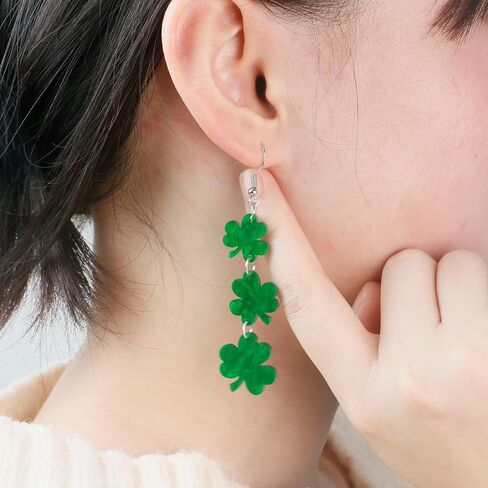 أقراط عيد القديس باتريك، أقراط شامروك خضراء متدلية كإكسسوارات يوم القديس باتريك للنساء للمجوهرات العصرية، أقراط البرسيم الأكريليك كهدايا مجوهرات أيرلندية للفتيات in Kuwait