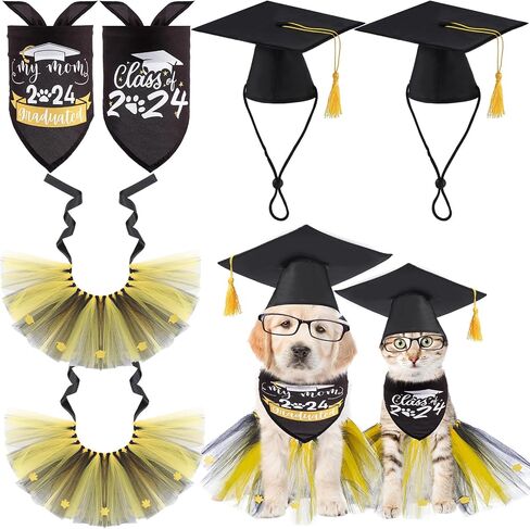 6 Pcs Graduation Season Dog Costume Accessories Including Class of 2024 Pet Graduation Bandana Dog Tulle Tutu and Dog Graduation Caps with Yellow Tassel for Pet Holiday Costume Supplies in Saudi Arabia