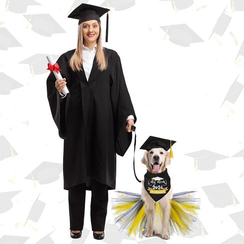 6 Pcs Graduation Season Dog Costume Accessories Including Class of 2024 Pet Graduation Bandana Dog Tulle Tutu and Dog Graduation Caps with Yellow Tassel for Pet Holiday Costume Supplies in Saudi Arabia