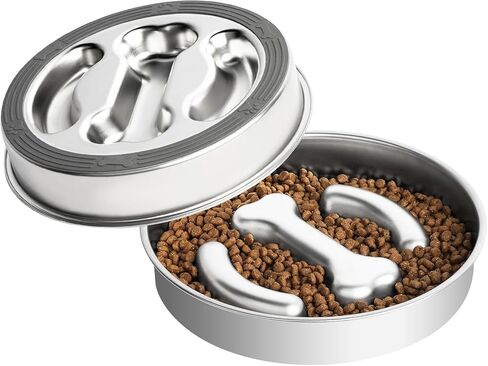 Stainless Steel Slow Feeder Dog Bowls Non-Slip Slow Feeding Dog Bowl Metal Dog Food Bowl That Slow Down Eating Anti-Choking Puzzle Dog Food Bowls for Small Medium Dogs, 4 Cups, Bone Shape in Saudi Arabia