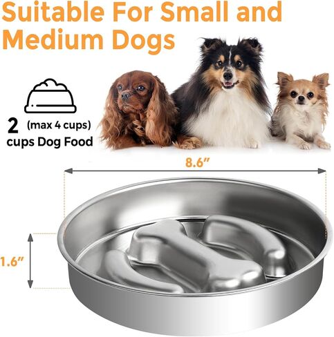 Stainless Steel Slow Feeder Dog Bowls Non-Slip Slow Feeding Dog Bowl Metal Dog Food Bowl That Slow Down Eating Anti-Choking Puzzle Dog Food Bowls for Small Medium Dogs, 4 Cups, Bone Shape in Saudi Arabia