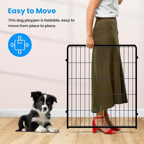 Simple Deluxe Dog Playpen Outdoor, Portable Dog Playpen for Travel, Camping, 24" Height 8 Panels Heavy Duty Dog Pen for Puppies/Small Dogs, Black in Saudi Arabia