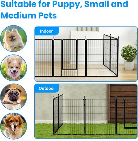 Simple Deluxe Dog Playpen Outdoor, Portable Dog Playpen for Travel, Camping, 24" Height 8 Panels Heavy Duty Dog Pen for Puppies/Small Dogs, Black in Saudi Arabia