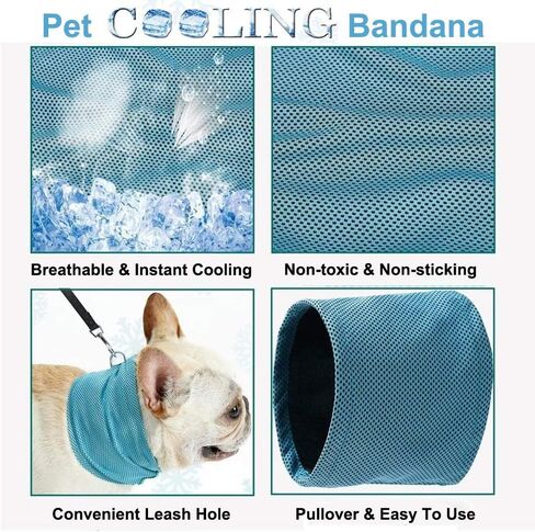 الكلب باندانا التبريد الفوري، المهنية الحيوانات الأليفة وشاح تنفس القطط طوق الجليد لفصل الصيف، مناشف الجليد لبلدوغ الفرنسية، منشفة التبريد التفاف طوق الكلب لجرو مع ثقب المقود الأزرق الكبير in Kuwait