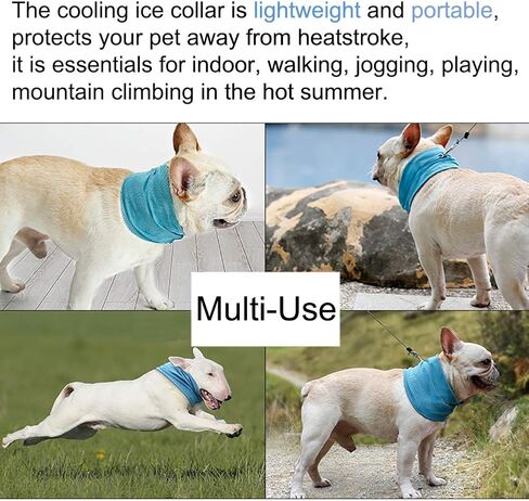 الكلب باندانا التبريد الفوري، المهنية الحيوانات الأليفة وشاح تنفس القطط طوق الجليد لفصل الصيف، مناشف الجليد لبلدوغ الفرنسية، منشفة التبريد التفاف طوق الكلب لجرو مع ثقب المقود الأزرق الكبير in Kuwait