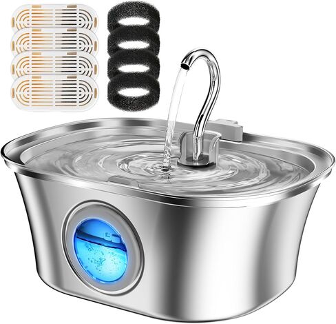 Dog Water Fountain,108oz/3.2L Stainless Steel Automatic Pet Water Fountain, Water Dispenser for Cats and Dogs with a Replacement Filter, for Multi-pet Household, Ultra-Quiet Pump, 4-Layer Filtration in Saudi Arabia