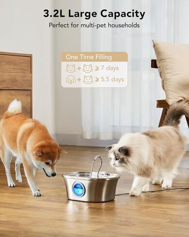 Dog Water Fountain,108oz/3.2L Stainless Steel Automatic Pet Water Fountain, Water Dispenser for Cats and Dogs with a Replacement Filter, for Multi-pet Household, Ultra-Quiet Pump, 4-Layer Filtration in Saudi Arabia