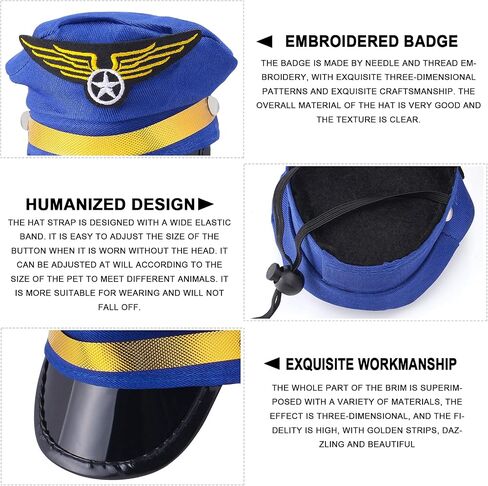 Pet Pilot Captain Hat with Necktie Dog Cat Pilot Fancy Dress Costume Accessories Set for Cosplay Photo Props Halloween Party, 2 Pieces in Kuwait