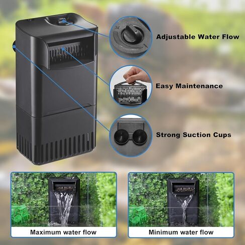 Turtle Tank Filter Aquarium Filter Power Adjustable 10-30 Gal. 222GPH Small Internal Filter 3-Stage Waterfall Bio-Filtration Low Water Level for Freshwater Saltwater Fish Tank Reptile Shrimp Frog in Saudi Arabia