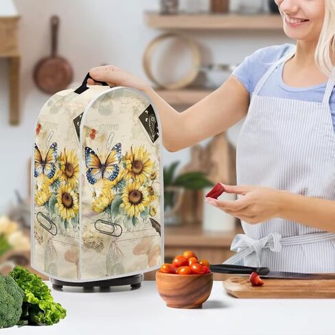 Blender Cover Kitchen Appliance Cover Anti Fingerprint Dust Protection Washable Coffee Machine Cover Food Processor Dust Cover Stand Mixer Cover with Top Handle, Butterfly Sunflower Retro in Saudi Arabia