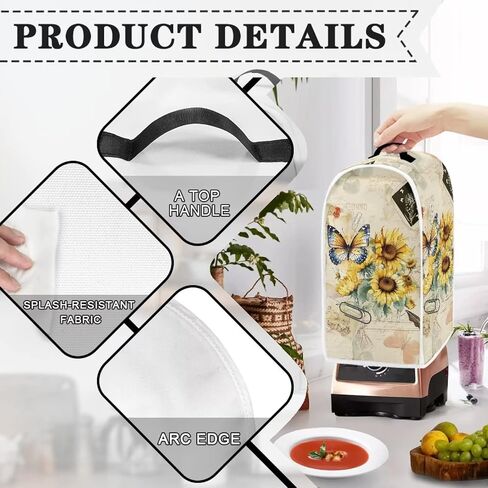 Blender Cover Kitchen Appliance Cover Anti Fingerprint Dust Protection Washable Coffee Machine Cover Food Processor Dust Cover Stand Mixer Cover with Top Handle, Butterfly Sunflower Retro in Saudi Arabia