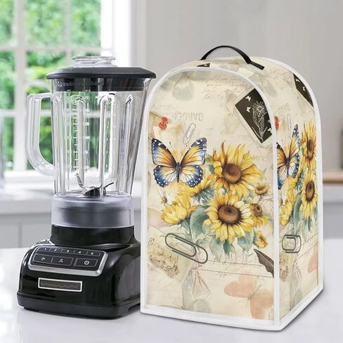 Blender Cover Kitchen Appliance Cover Anti Fingerprint Dust Protection Washable Coffee Machine Cover Food Processor Dust Cover Stand Mixer Cover with Top Handle, Butterfly Sunflower Retro in Saudi Arabia