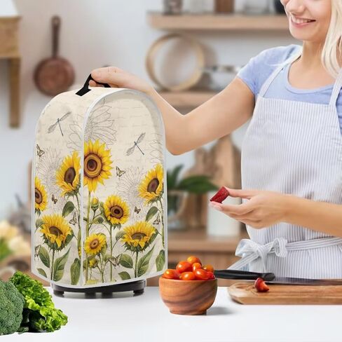 Blender Cover Kitchen Appliance Cover Anti Fingerprint Dust Protection Washable Coffee Machine Cover Food Processor Dust Cover Stand Mixer Cover with Top Handle, Butterfly Sunflower Retro in Saudi Arabia