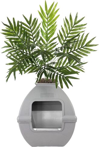 Good Pet Stuff, Courtyard Hidden Litter Box & Reusable Liner Essentials Kit, Square Enclosed Cat Planter Litter Box With Artificial Plants, Vented Carbon Odor Filter System, Easy to Clean, Black Suede in Saudi Arabia
