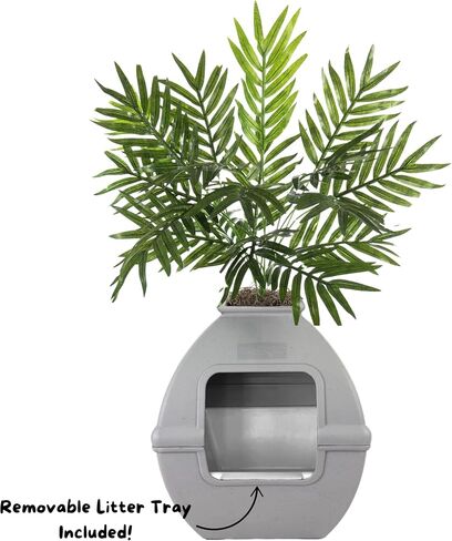 Good Pet Stuff, Courtyard Hidden Litter Box & Reusable Liner Essentials Kit, Square Enclosed Cat Planter Litter Box With Artificial Plants, Vented Carbon Odor Filter System, Easy to Clean, Black Suede in Saudi Arabia
