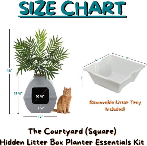 Good Pet Stuff, Courtyard Hidden Litter Box & Reusable Liner Essentials Kit, Square Enclosed Cat Planter Litter Box With Artificial Plants, Vented Carbon Odor Filter System, Easy to Clean, Black Suede in Saudi Arabia