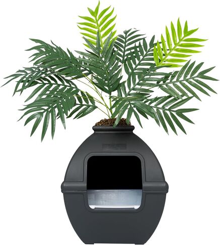 Good Pet Stuff, Courtyard Hidden Litter Box & Reusable Liner Essentials Kit, Square Enclosed Cat Planter Litter Box With Artificial Plants, Vented Carbon Odor Filter System, Easy to Clean, Black Suede in Saudi Arabia