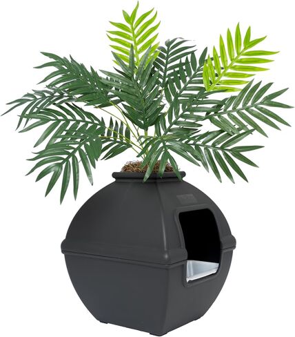 Good Pet Stuff, Courtyard Hidden Litter Box & Reusable Liner Essentials Kit, Square Enclosed Cat Planter Litter Box With Artificial Plants, Vented Carbon Odor Filter System, Easy to Clean, Black Suede in Saudi Arabia