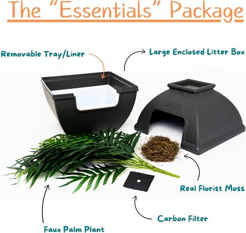 Good Pet Stuff, Courtyard Hidden Litter Box & Reusable Liner Essentials Kit, Square Enclosed Cat Planter Litter Box With Artificial Plants, Vented Carbon Odor Filter System, Easy to Clean, Black Suede in Saudi Arabia