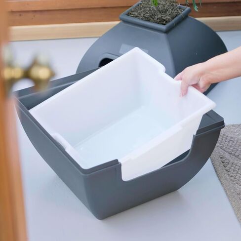 Good Pet Stuff, Courtyard Hidden Litter Box & Reusable Liner Essentials Kit, Square Enclosed Cat Planter Litter Box With Artificial Plants, Vented Carbon Odor Filter System, Easy to Clean, Black Suede in Saudi Arabia